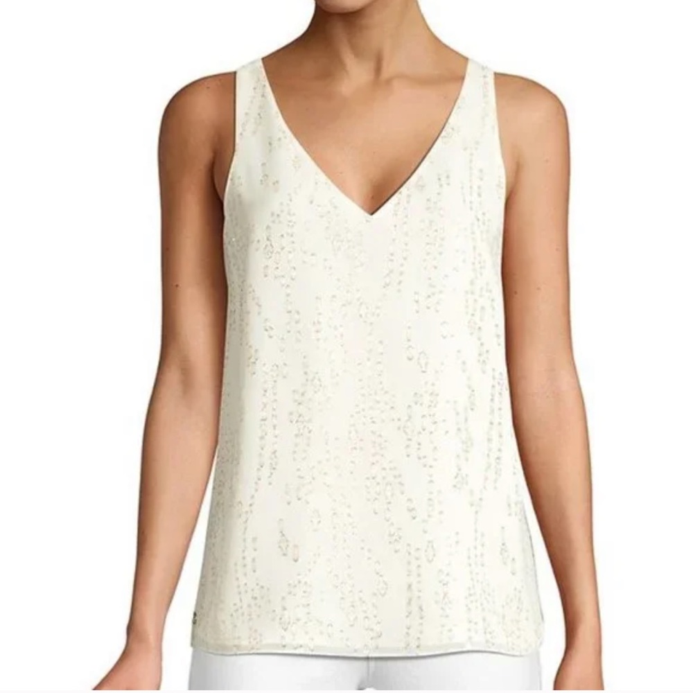 LILLY PULITZER Florin Silk Sleeveless Top in Coconut Ivory/ Metallic Sz M NWT